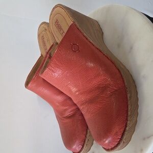 Born Women's Orange Leather Wedge Mules Size 10